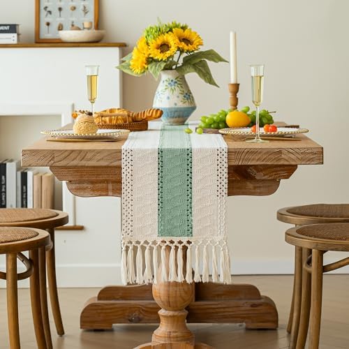FEXIA Boho Table Runner for Home Decor 12x60 Sage Green Fall Decorations