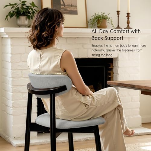 CHUN YI Dining Chairs Set of 6, Upholstered Solid Wood Dining Room Chairs, Mid Century Modern Fabric Kitchen Chairs with Ergonomic Curved Back, Gray (Only Chairs)