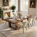 Miereirl 7-Piece Modern Farmhouse Dining Table Set, 86.6" x 47.2" Sturdy Stable Dining Table with 6 Chairs, Rectangular Kitchen Table Set for 6,(Walnut Table+6 Beige Chairs)