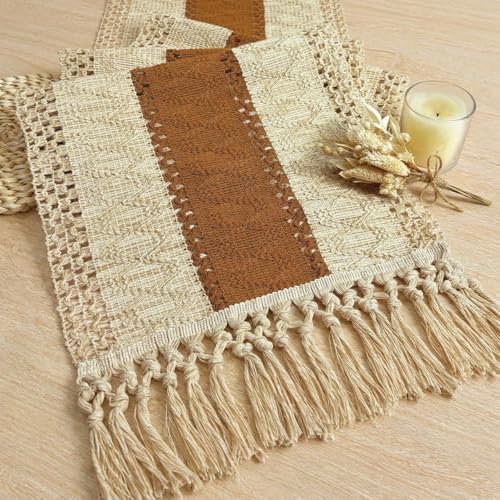 Boho Table Runner for Home Decor 12x90 Fall Coffee Table Decor Caramel