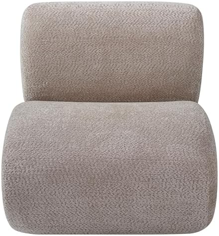 Merax 28" Modern Curved Boucle Accent Chair with Solid Wood Base, Mid-Century Armless Upholstered Slipper Lounge Chair for Living Room, Bedroom, Reading Nook, Natural + Almond