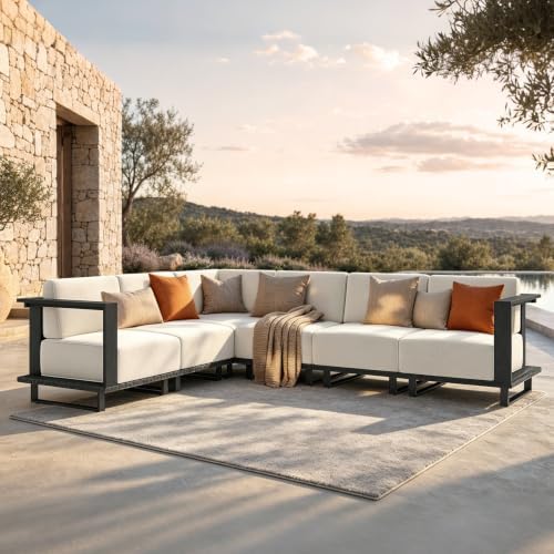 Sophia & William HDPE Patio Furniture Set, 6 Pieces L Shaped Sectional