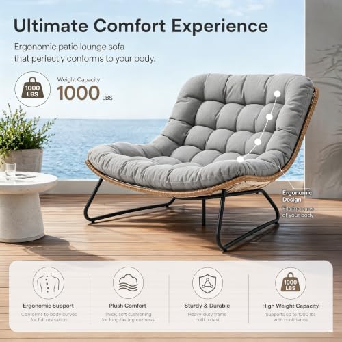 Outdoor Loveseat 2-Seat Wicker Rattan Boho Patio Sofa Grey 2PC