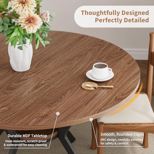42" Round Dining Table for 4, Farmhouse Kitchen Table with Storage, Space Saving Circle Dinner Table, Rustic Wood Kitchen & Dining Room Tables with Metal Legs for Home, Apartment, Office, Restaurant