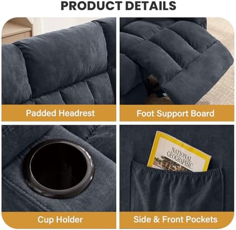 BOSMILLER Recliner 3-Seat Sofa with Cup Holders for Living Room, Manual Sofa Recliner with Side Pocket