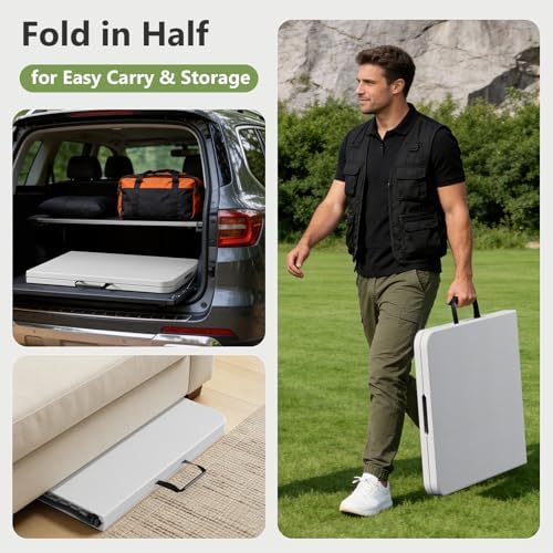 Folding Table 2 Pack, 8 FT Foldable Plastic Table with Carrying Handle, Heavy Duty Portable Fold-in-Half Utility Table for Party, Camping, Banquet, Craft, Wedding, Indoor & Outdoor Use