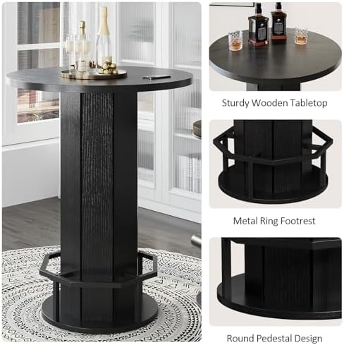 Round Bar Table, 40" H Tall Wooden Pub Table
