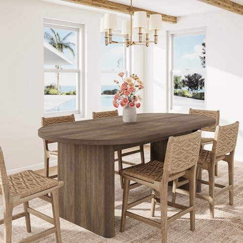 GarveeHome 70.87" Long Oval Dining Table with Wooden Base for 6-8 People