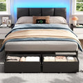 Furnulem Queen Bed Frame with PU Upholstered Headboard and Charging Station