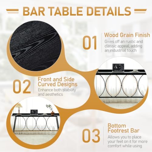 Karl home 82.3" Bar Table, Counter Height Table with Back Rail, Black