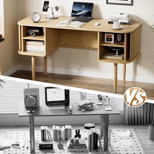 Furniway 55" Modern Writing Desk, Wood Home Office Desk, Natural