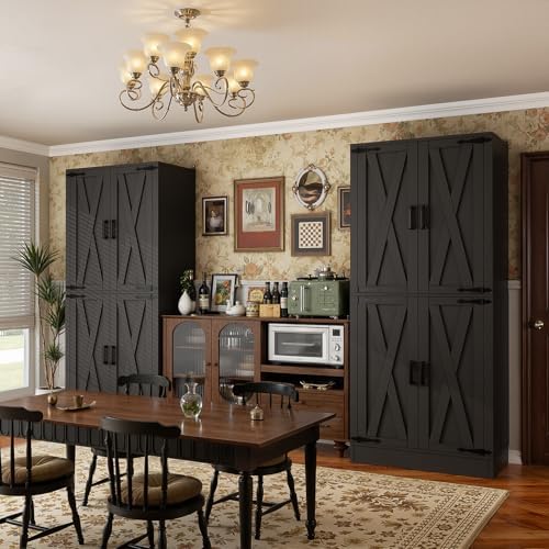 Unikito 71" Pantry Storage Cabinet with Adjustable Shelves and Drawers | Large Wooden Farmhouse Storage Cupboard, Barn Door, Sturdy and Deep, Versatile for Dining Room, Living Room, Utility Room