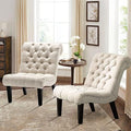 Armless Modern Accent Chair Set of 2 for Bedroom, Cream Fabric