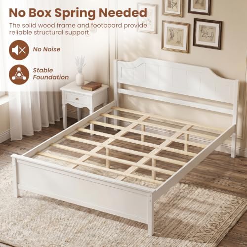 GIANTEX Queen Size Wooden Bed Frame with Headboard, Wood Slat Support