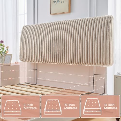 Pinmoco 4.7" Upholstered Modern Headboard for King Size Bed, Height Adjustable and Ergonomic Headboard, Easy Assemble, Sturdy and Durable, Faux Rabbit Fur, Light Camel