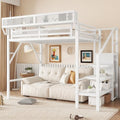 KEIKI Twin Size Metal Loft Bed Frame with Convertible Staircase, Built-in Storage Shelves & Wardrobe, Loft Bed with Solid Slats & Guardrail, No Box Spring Required, Easy Assembly, for Bedroom, White