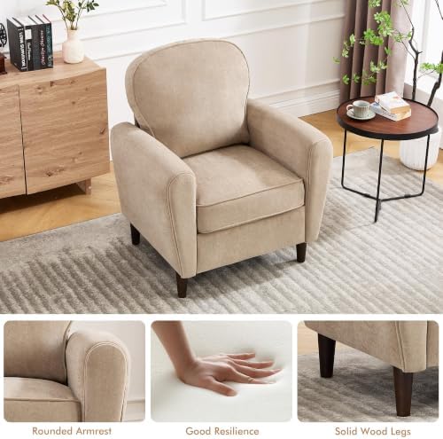 Accent Chair Set of 2, Mid Century Modern Arm Chair with Thick Cushion and Back, Comfy Upholstered Reading Single Sofa Chair for Living Room, Bedroom, Club, Khaki