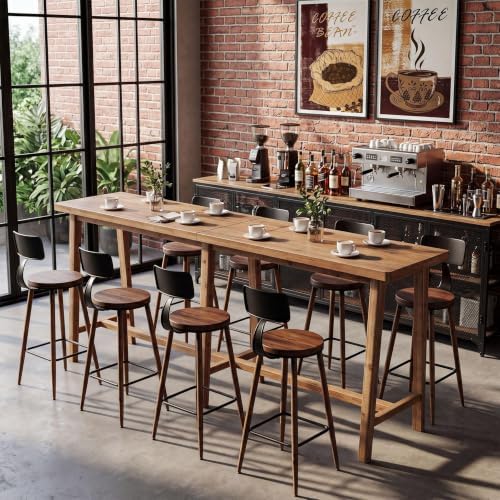 78.7" Solid Wood Bar Table with Footrest, Rustic Brown