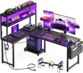 AODK L Shaped Desk Gaming Desk with LED Light & Power Outlet