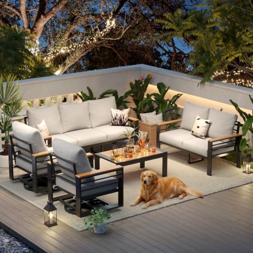 Aoxun Aluminum Patio Furniture Set 7 Seats with Swivel Chair, Oversized Outdoor Sectional with Washable Thick Cushions, Coffee Table, Patio Conversation Sets for Porch, Balcony, Deck