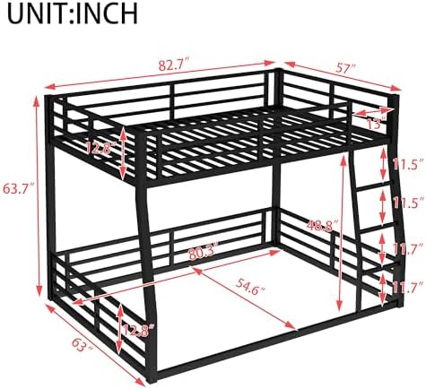 PVWIIK Full XL Over Queen Bunk Bed for Teens,Black