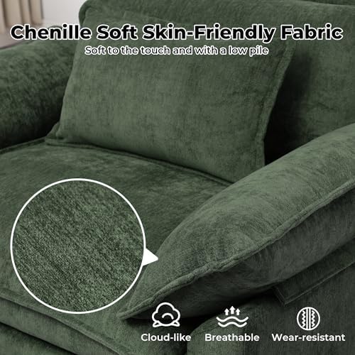 Modern Oversized Accent Chair,Chenille Cloud Sofa Chair with Deep Seat,Upholstered Reading Armchair with Extra Thick for Living Room Bedroom Apartment Green