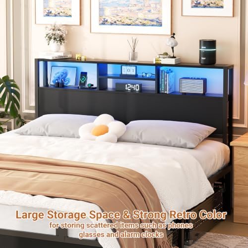 Aheaplus Headboard for Queen Size Bed with Storage, Headboards with Outlets