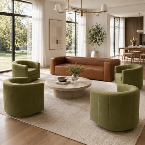 5-Piece Living Room Set, Genuine Leather Sofa + 4 Swivel Chairs