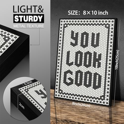 Black and White Quotes Wall Art Trendy Minimalist You Look Good Poster 08x10 inch Black Framed Funky Hexagon Tile Canvas Prints for Living Room Bathroom Wall Decor