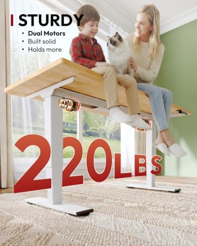 SANODESK Solid Rubberwood Standing Desk Dual Motor 48"x24" Natural/White