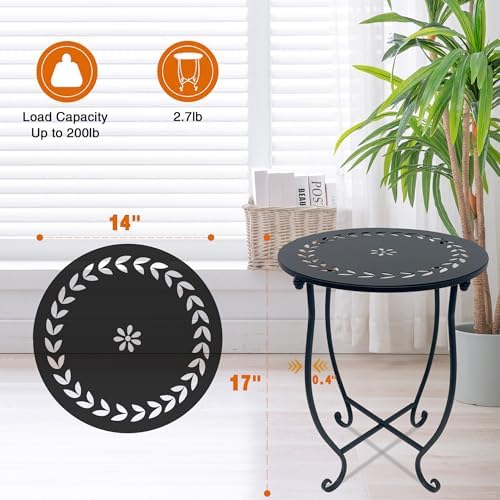 Round Side Table Set of 2, Metal Patio Side Tables End Tables