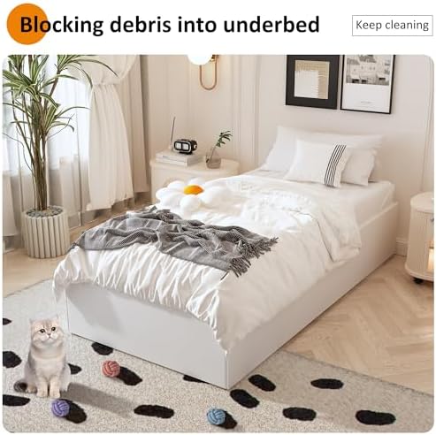 Maenizi Twin Bed Frame with White Fabric Cover 14 Inch, Heavy Duty Metal Bed Frame Twin, No Box Spring Needed, Support Up to 2500 lbs, Easy Assembly, Noise Free, Black