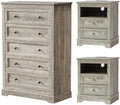 KIGOTY Farmhouse Bedroom Set, 3 Pcs Dresser and Nightstand Sets, 5 Drawer Dresser & 2 Drawer Nightstand Set with Charging Station,Rustic Wood Bedroom Furniture Set for Home