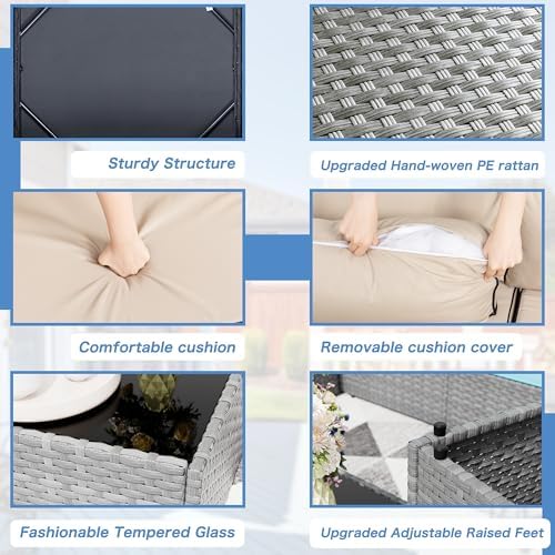 Shintenchi 7 Pieces Outdoor Patio Furniture Sets, Patio Sectional Sofa Couch, Gray PE Wicker Furniture Modular Patio Conversation Sets Patio Sofa with Washable Cushions, Gray/Khaki