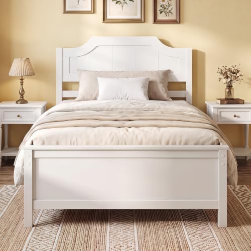 GIANTEX Twin Size Wooden Bed Frame with Headboard, Wood Slat Support