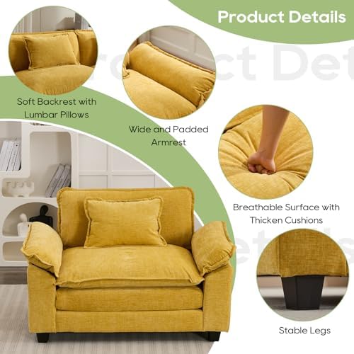 Oprisen 53" Modular Sectional Sofa, Comfy Single Sofa Deep Cloud Couch