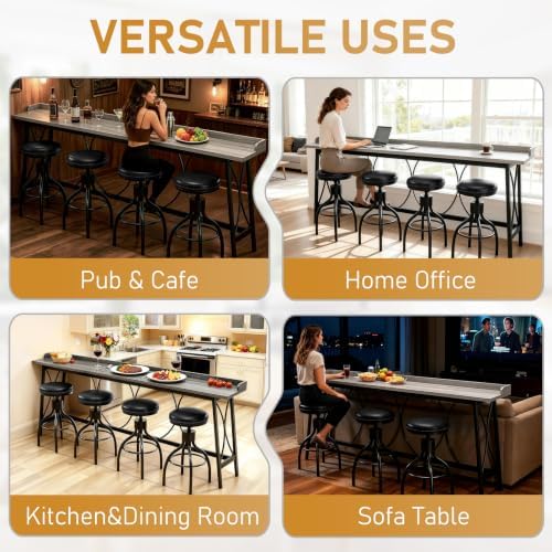 Karl home 82.3" Bar Table, Counter Height Table with Back Rail, Wash Gray