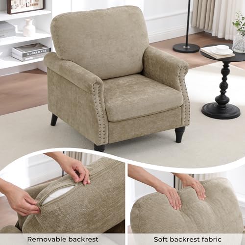 Accent Chair for Living Room, Modern Mid Century Reading Chair Armchair High Back Upholstered Armchair with Wooden Legs for Living Room Bedroom Office (Brown, 2pcs)