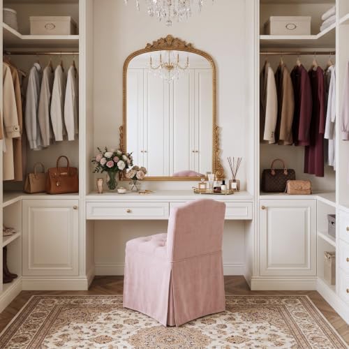 Pink Chenille Makeup Vanity Chair with Back & Wheels