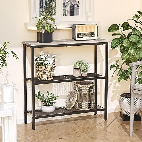 HOOBRO 29.5" Narrow Console Table, 3-Tier Entryway Table, Thin Sofa Table with Shelves, Side Table, Display Table, for Hallway, Entrance, Living Room, Bedroom, Greige and Black BG73XG01