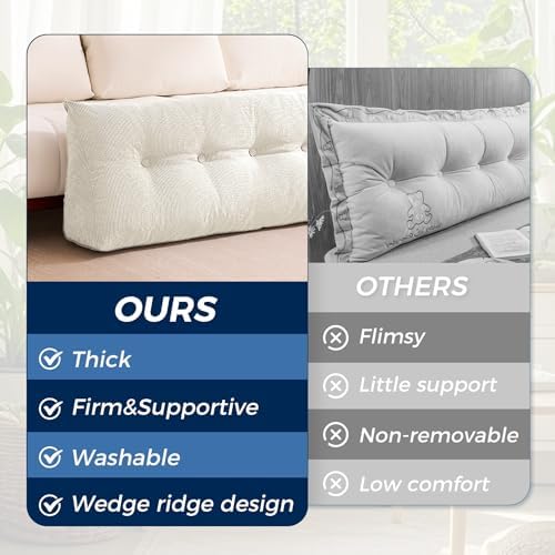 IASEAHK Headboard Pillow Queen, Wedge Pillow Headboard, Beige