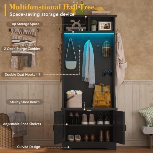 Small Hall Tree with Bench and Shoe Storage, Coat Rack with Shoe Bench