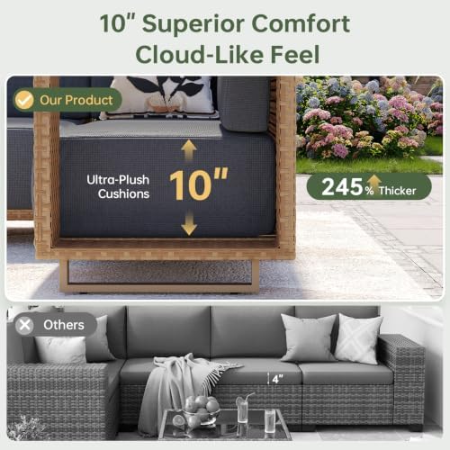 Aoxun Patio Furniture Set, 4 Piece Outdoor Sofa Set, Yellow/Dark Gray
