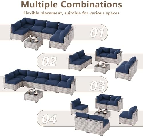 LOUVIXA 7 Piece Outdoor Patio Furniture Set, Outdoor Sectional Sofa, Wicker Rattan Patio Furniture, Patio Conversation Set with Coffee Table & Cushions