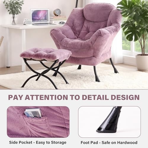 Tiita Lazy Chair with Ottoman, Comfy Reading Accent Chair, Plush Purple
