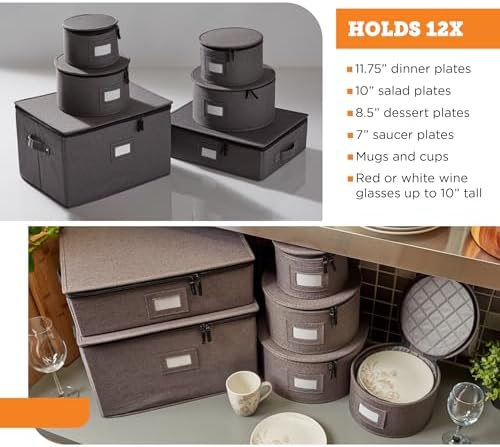 storageLAB 6-Piece China Storage Set | Plates, Mugs & Wine Glasses | Gray