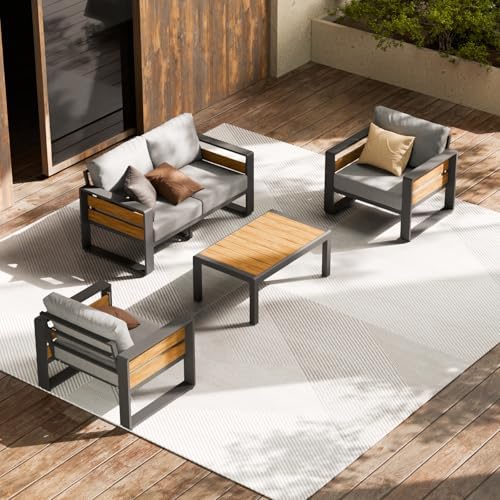 ZANDOR Aluminum Outdoor Patio Furniture Set with Table,4 Seat, Grey