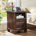 SAVOR LIFE Farmhouse Nightstand with Charging Station, Walnut