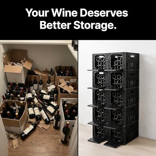Stackable Wine Rack for Cabinet,12-Bottle Crate, Set of 9, Black