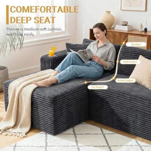 JAMFLY 103" Modular Sectional Sofa for Small Spaces, No Assembly, Gray